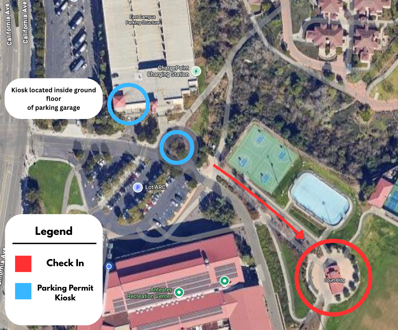 ARC Camp Checkin and Parking Permit Kiosk Map